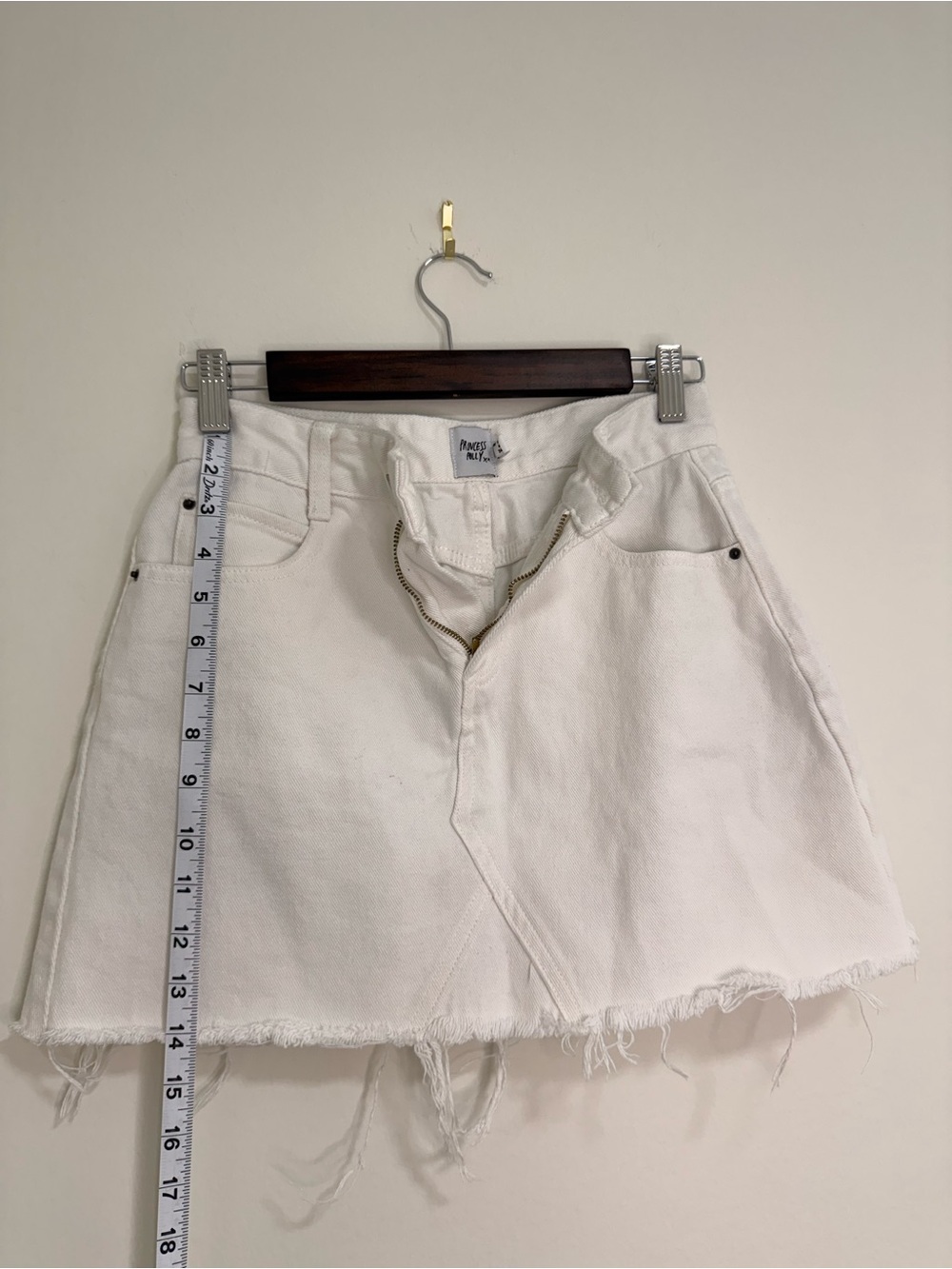 Princess Polly White Denim Mini Skirt with Exposed Gold Zipper